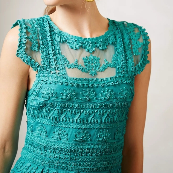 Anthropologie YOANA BARASCHI New Light Dress Sz 2 Teal Embroidered Fairy Artsy - Picture 4 of 12